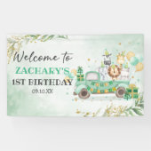 Wild One Dieren Groene Gebinte Goud Safari 1e Verj Spandoek (Horizontaal)