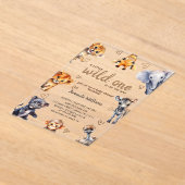 Wild One Dieren Moderne Eenvoudige Baby Jongen Dou Acryl Uitnodigingen (Laagn)