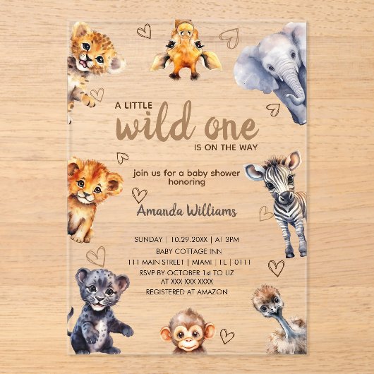 Wild One Dieren Moderne Eenvoudige Baby Jongen Dou Acryl Uitnodigingen (Voorkant)