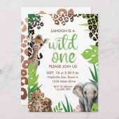 Wild One Dierensafari Eerste Verjaardag Kaart (Voorkant / Achterkant)