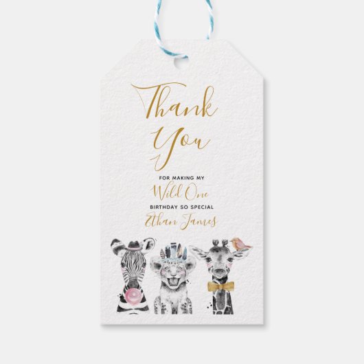Wild One Dierensafari Zwart Wit Goud Verjaardag Cadeaulabel (Achterkant)