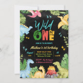 Wild One Dino Party Boy Dinosaurus 1e verjaardag Kaart (Voorkant)