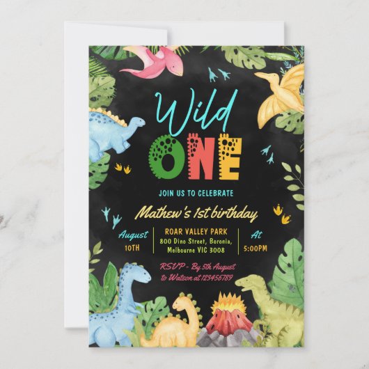Wild One Dino Party Boy Dinosaurus 1e verjaardag Kaart (Voorkant)