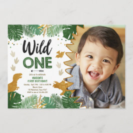 Wild One Dino Party Boy Gold Dinosaur 1e verjaarda Kaart