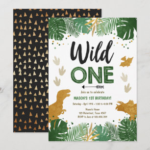 Wild One Dino Party Boy Gold Dinosaur 1e verjaarda Kaart