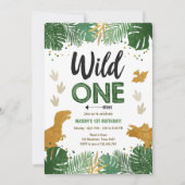 Wild One Dino Party Boy Gold Dinosaurus 1e verjaar Kaart (Voorkant)