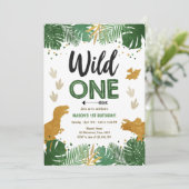 Wild One Dino Party Boy Gold Dinosaurus 1e verjaar Kaart (Staand voorkant)