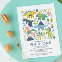 Wild One Dino Party Cute Modern Dinosaurs First