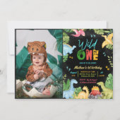 Wild One Dino Party Dinosaurus 1e verjaardag foto Kaart (Voorkant)
