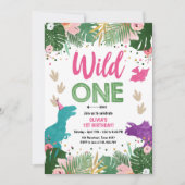 Wild One Dino Party Girl Roze Dinosaurus Verjaarda Kaart (Voorkant)