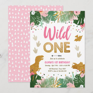 Wild One Dino Party Girl Roze Dinosaurus Verjaarda Kaart