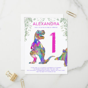 Wild One Dinosaur 1e Birthday Party Budget Uitnodiging Briefkaart