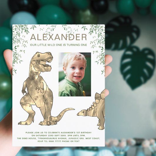 Wild One Dinosaur 1e verjaardag Budget Invita Uitnodiging Briefkaart
