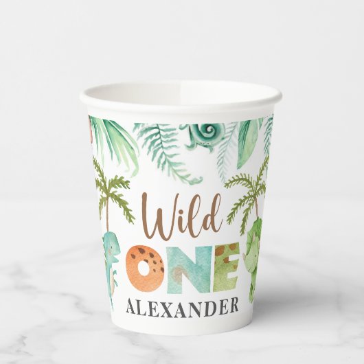 Wild One Dinosaur 1e verjaardag Papieren Bekers (Links)