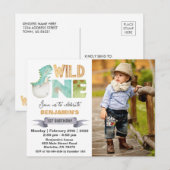 Wild One Dinosaur 1st Birthday Fotouitnodiging Briefkaart (Voorkant / Achterkant)