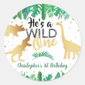 Wild One Dinosaur Boys 1e verjaardag Ronde Sticker (Voorkant)