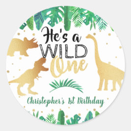 Wild One Dinosaur Boys 1e verjaardag Ronde Sticker