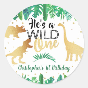 Wild One Dinosaur Boys 1e verjaardag Ronde Sticker