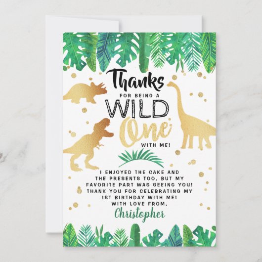 Wild One Dinosaur Boys First Birthday Bedankkaart (Voorkant)