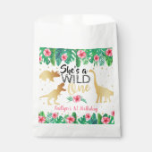 Wild One Dinosaur Girls 1e verjaardagsfeestje Bedankzakje (Voorkant)