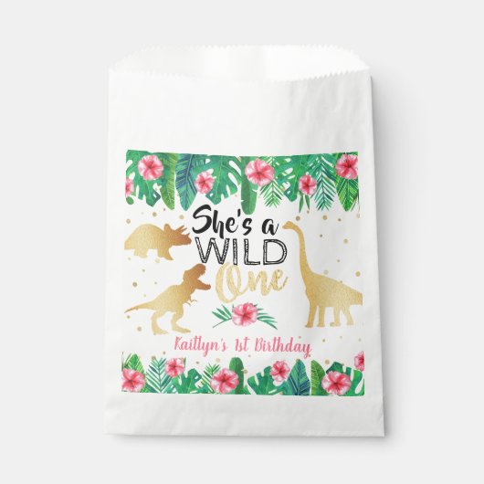 Wild One Dinosaur Girls 1e verjaardagsfeestje Bedankzakje (Voorkant)
