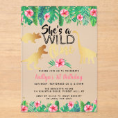 Wild One Dinosaur Girls 1ste verjaardag Acryl Uitnodigingen (Voorkant)