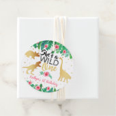 Wild One Dinosaur Girls 1ste verjaardag Bedankjes Labels (In situ)