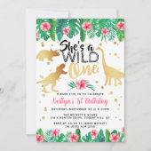 Wild One Dinosaur Girls 1ste verjaardag Kaart (Voorkant)