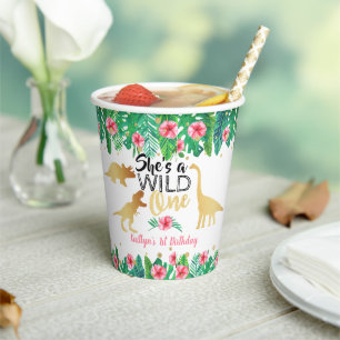 Wild One Dinosaur Girls 1ste verjaardag Papieren Bekers