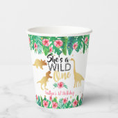 Wild One Dinosaur Girls 1ste verjaardag Papieren Bekers (Achterkant)