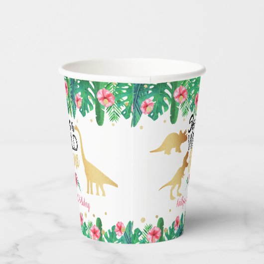 Wild One Dinosaur Girls 1ste verjaardag Papieren Bekers (Rechts)