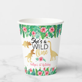 Wild One Dinosaur Girls 1ste verjaardag Papieren Bekers
