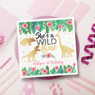 Wild One Dinosaur Girls 1ste verjaardag Servet