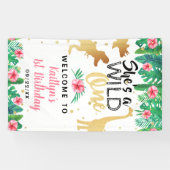 Wild One Dinosaur Girls 1ste verjaardag Welkom Spandoek (Horizontaal)