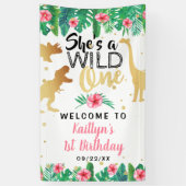 Wild One Dinosaur Girls 1ste verjaardag Welkom Spandoek (Verticaal)