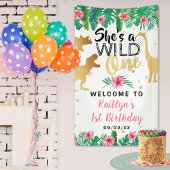 Wild One Dinosaur Girls 1ste verjaardag Welkom Spandoek