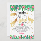 Wild One Dinosaur Girls First Birthday Bedankkaart (Voorkant)
