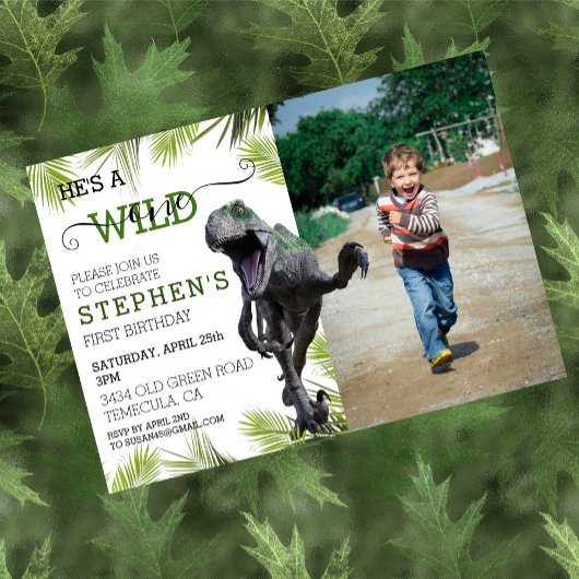 Wild One Dinosaur Jurassic Foto Raptor Birthday Kaart