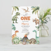 Wild One Dinosaur Kids 1st Birthday Invitatio Kaart (Staand voorkant)