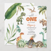 Wild One Dinosaur Kids 1st Birthday Invitatio Kaart (Voorkant / Achterkant)