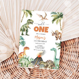Wild One Dinosaur Kids 1st Birthday Invitatio Kaart