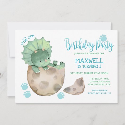 Wild One Dinosaur Triceratops Boy's 1st Birthday Kaart (Voorkant)