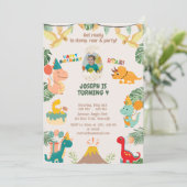 Wild One Dinosaur verjaardagsuitnodiging | bewerkb Kaart (Staand voorkant)