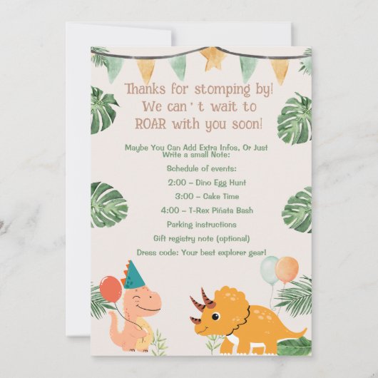 Wild One Dinosaur verjaardagsuitnodiging | bewerkb Kaart (Achterkant)