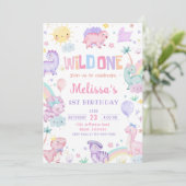 Wild One Dinosaurus 1e Verjaardagsfeest Kaart (Staand voorkant)