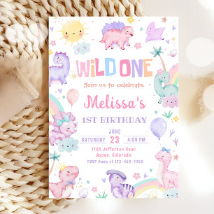 Wild One Dinosaurus 1e Verjaardagsfeest Kaart