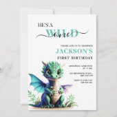 Wild One Dragon verjaardagsuitnodiging, 1e verjaar Kaart (Voorkant)