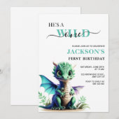 Wild One Dragon verjaardagsuitnodiging, 1e verjaar Kaart (Voorkant / Achterkant)