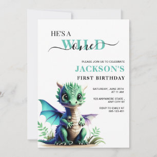 Wild One Dragon verjaardagsuitnodiging, 1e verjaar Kaart