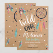 Wild One Dreamcatcher 1e verjaardag Uitnodiging (Voorkant / Achterkant)